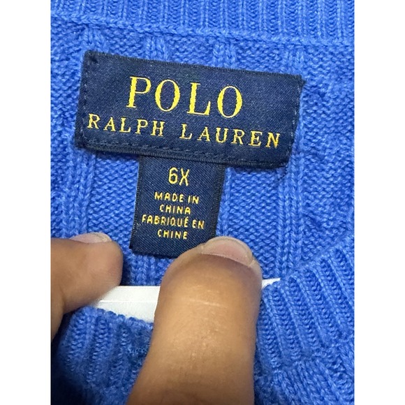 Ralph Lauren Girls Cable-Knit Button Cardigan Blue Sweater Sz 6 Preppy Classic - Picture 2 of 6
